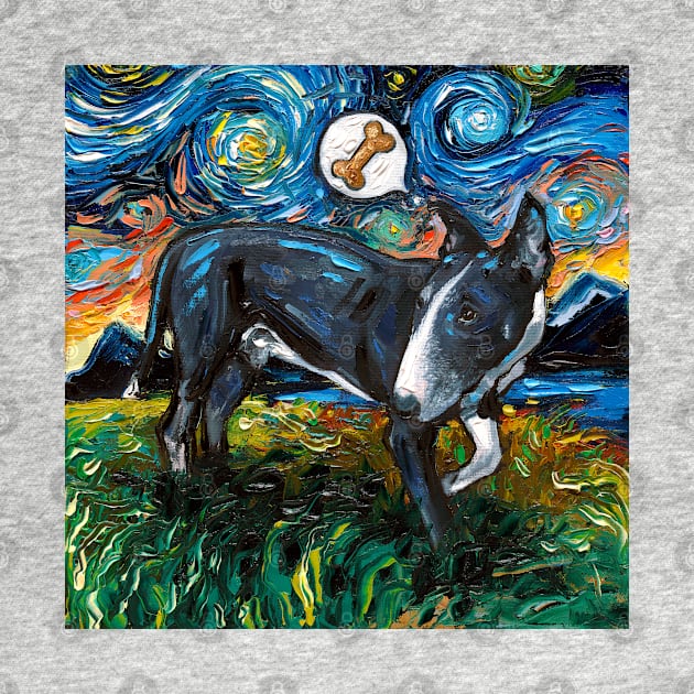 Black and White Bull Terrier Starry Night by sagittariusgallery